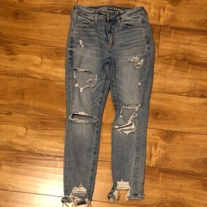 American Eagle Outfitters Blue Distressed Hi-Rise Jegging/Skinny Jeans 6 Short